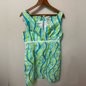 Lilly Pulitzer-Makin Waves, 1990s Green, Turquoise & Aqua Sheath Dress | Size 8